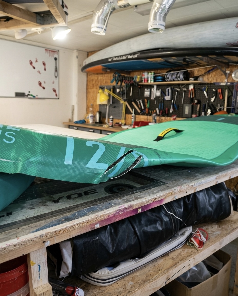 Poškodený paddleboard pred opravou v Bratislave